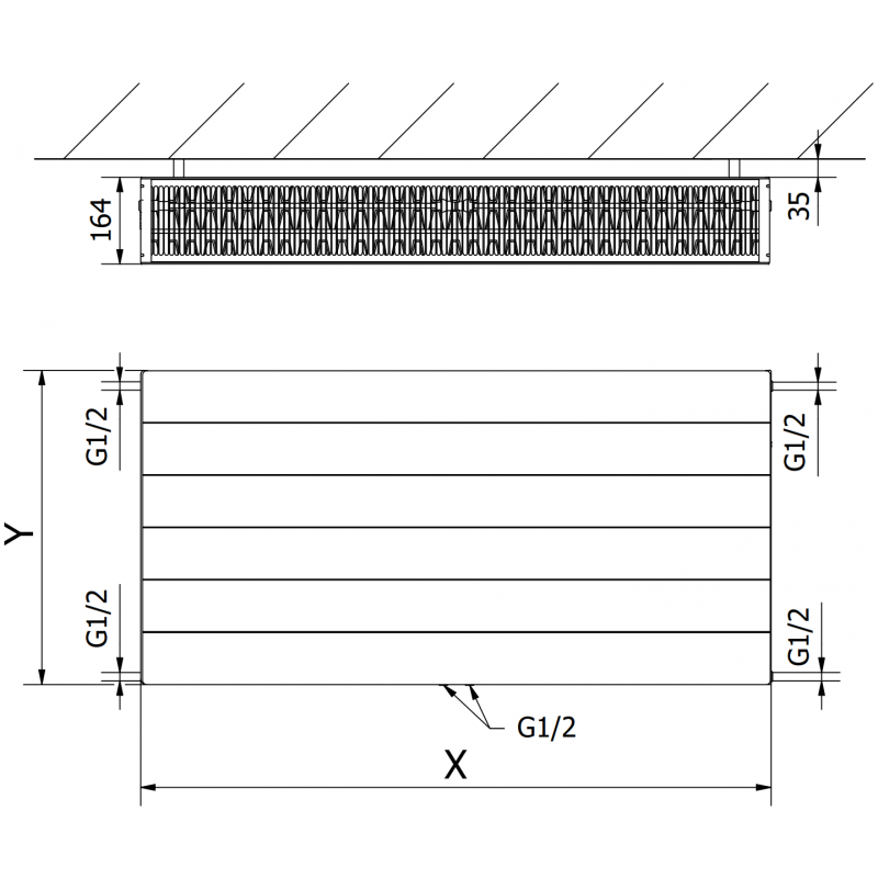 Mexen Line CCL33 Panel Radiator 500 x 1500 mm, Central Bottom Connection, 2851 W, White - W6C33L-050-150-00