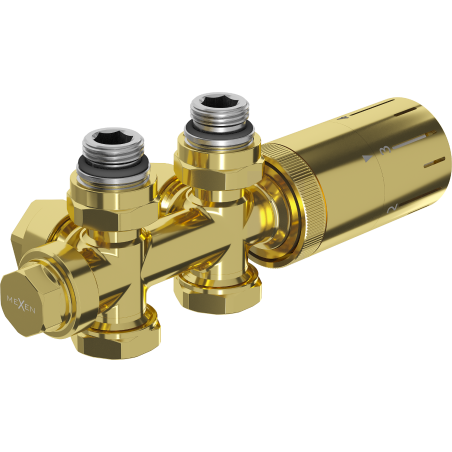 Mexen G05 angled/straight thermostatic set, Duplex, DN50, gold - W908-958-50