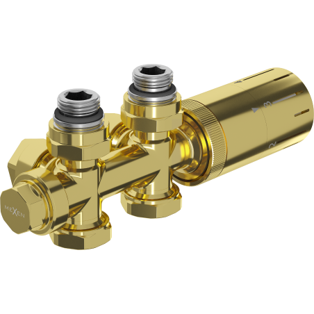 Mexen G05 termostatski komplet kotni/ravni, Duplex, DN50, zlati - W908-958-50