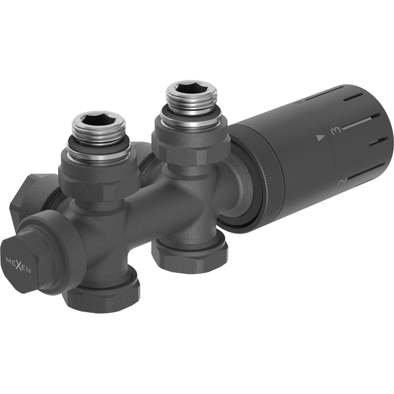 Mexen G05 termostatset vinkelrakt/rakt, Duplex, DN50, antracit - W908-958-66