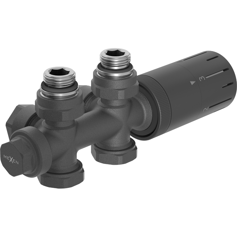 Mexen G05 Winkel-/Geradliniges Thermostatset, Duplex, DN50, Anthrazit - W908-958-66