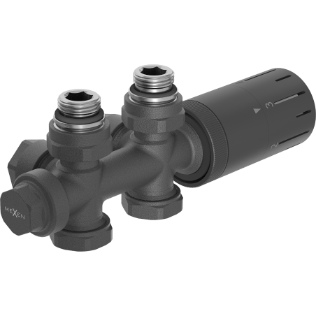 Mexen G05 Winkel-/Geradliniges Thermostatset, Duplex, DN50, Anthrazit - W908-958-66