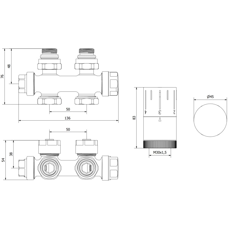 Mexen G05 kutni/ravni termostatski set, Duplex, DN50, crni - W908-958-70