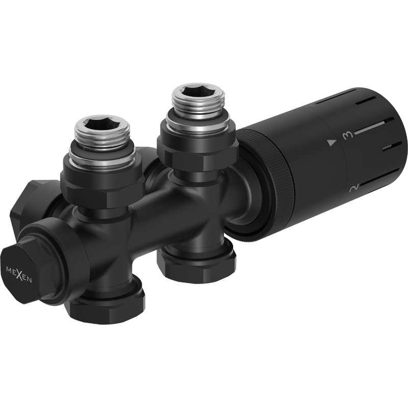 Mexen G05 thermostateschen Set gewénkelten/riets, Duplex, DN50, schwaarz - W908-958-70