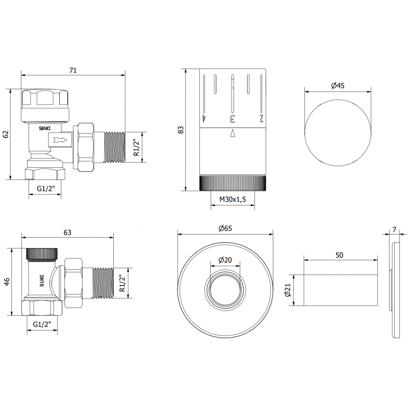 Mexen G05 angled thermostatic set with R cover, chrome - W901-958-904-01