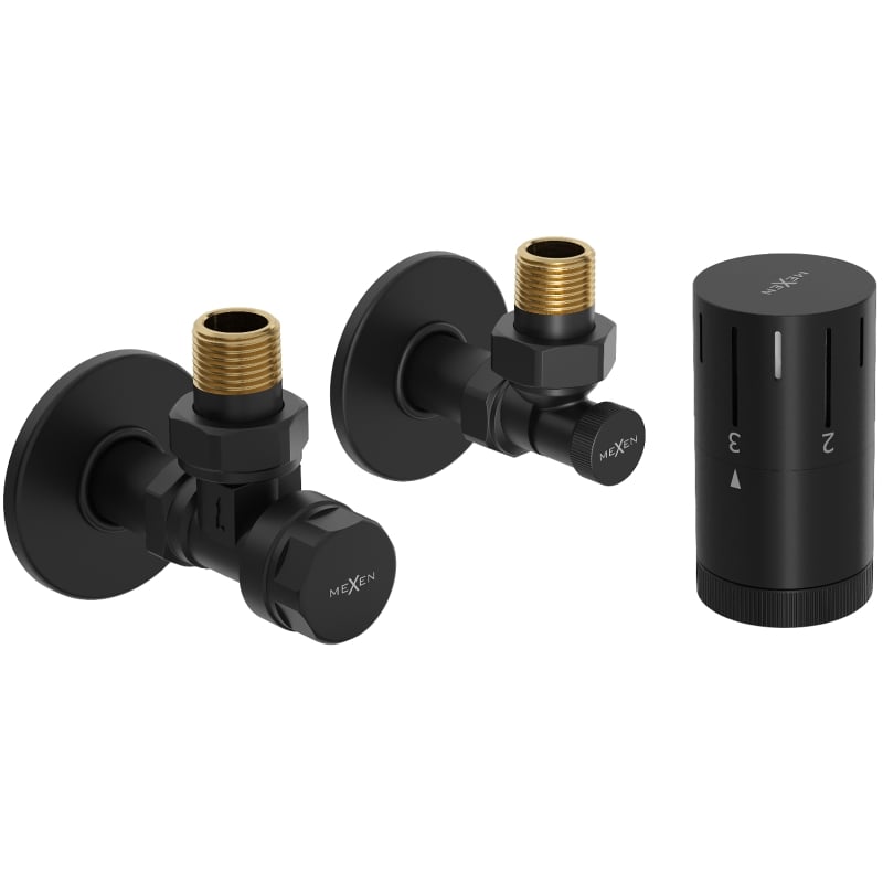 Mexen G05 kutni termostatski set s maskirnim poklopcem R, crni - W901-958-904-70