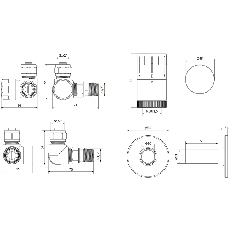 Mexen G05 axiellt termostatkit med R-lock, krom - W903-958-904-01