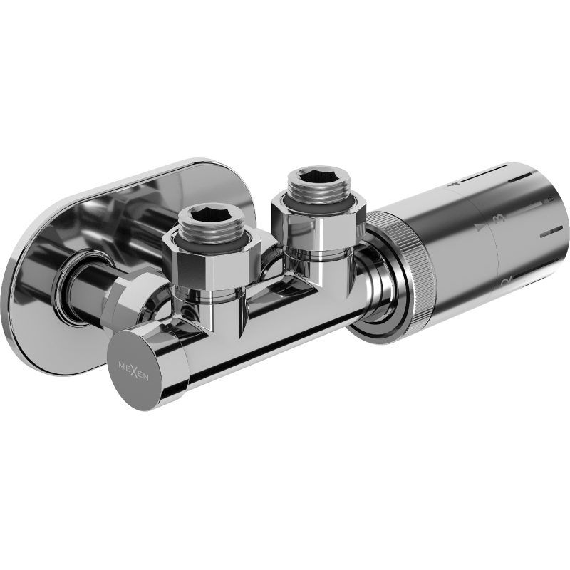 Mexen G05 Eck-Thermostatventilset mit Abdeckung R, Duplex, DN50, Chrom - W907-958-905-01