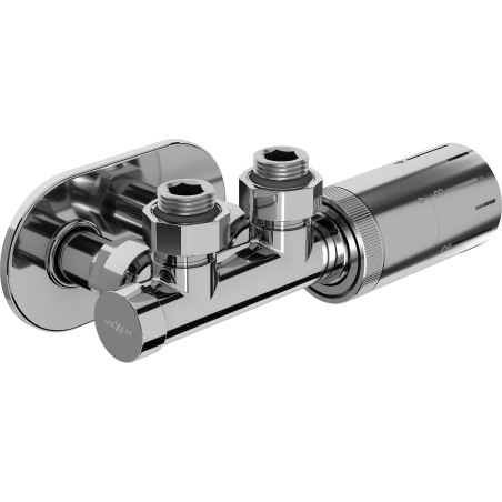 Mexen G05 Eck-Thermostatventilset mit Abdeckung R, Duplex, DN50, Chrom - W907-958-905-01