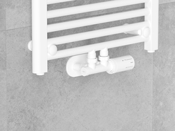 Mexen G05 Wénkel-Thermostatsaz mat Ofdeckung R, Duplex, DN50, wäiss - W907-958-905-20