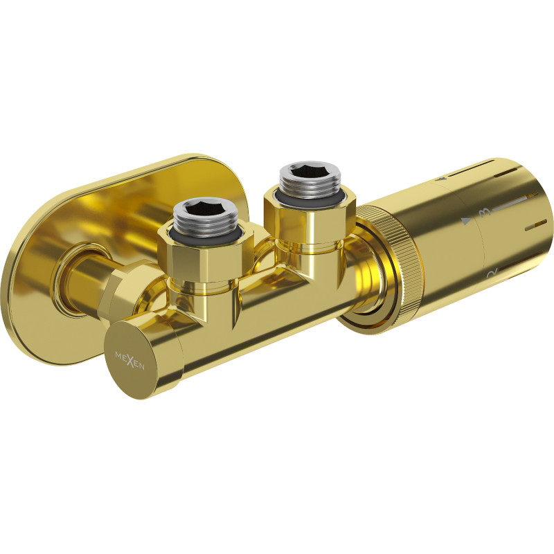 Mexen G05 zestaw termostatyczny kątowy z maskownicą R, Duplex, DN50, złoty - W907-958-905-50
