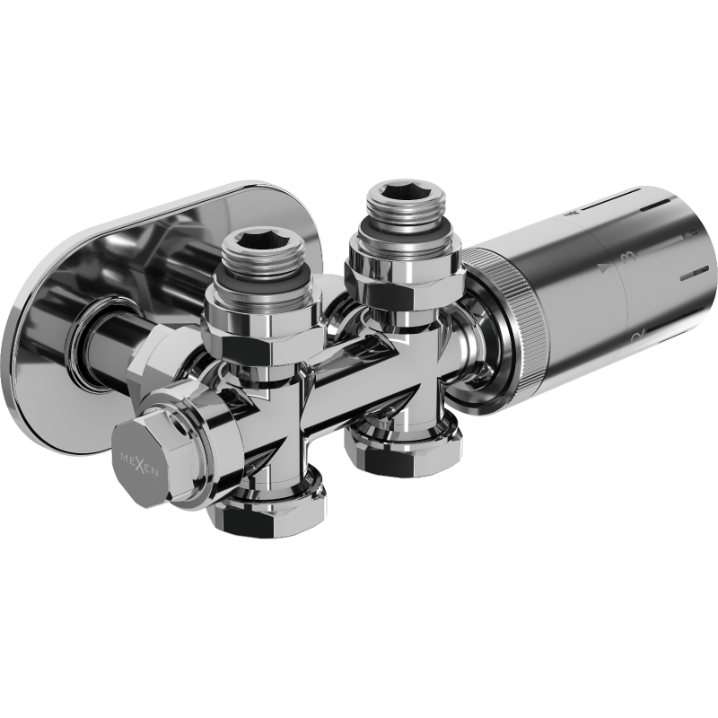 Mexen G05 thermostatische hoek-/rechte set met afdekking R, Duplex, DN50, chroom - W908-958-905-01