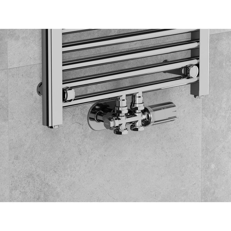 Mexen G05 termostatisk set vinklad/rakt med täckbricka R, Duplex, DN50, krom - W908-958-905-01