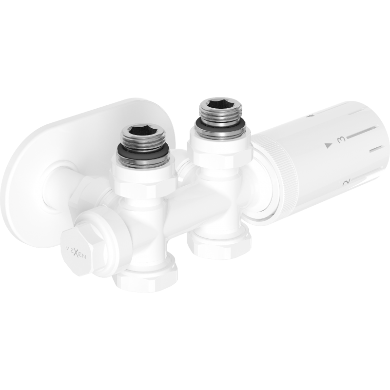 Mexen G05 thermostatische set haaks/recht met afdekkap R, Duplex, DN50, wit - W908-958-905-20
