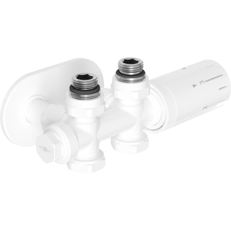 Mexen G05 ensemble thermostatique angulaire/droit avec rosace R, Duplex, DN50, blanc - W908-958-905-20