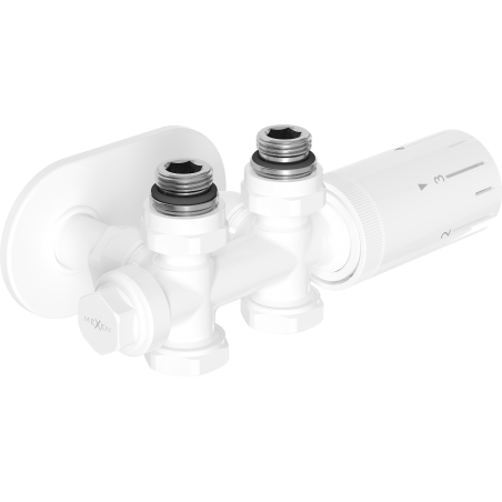 Mexen G05 thermostatische set haaks/recht met afdekkap R, Duplex, DN50, wit - W908-958-905-20