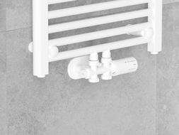 Mexen G05 thermostatische set haaks/recht met afdekkap R, Duplex, DN50, wit - W908-958-905-20
