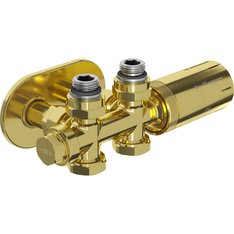Mexen G05 ensemble thermostatique angulaire/rectiligne avec cache R, Duplex, DN50, doré - W908-958-905-50