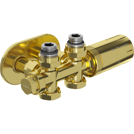 Mexen G05 ensemble thermostatique angulaire/rectiligne avec cache R, Duplex, DN50, doré - W908-958-905-50