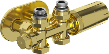 Mexen G05 conjunto termostático angular/recto con embellecedor R, Duplex, DN50, dorado - W908-958-905-50