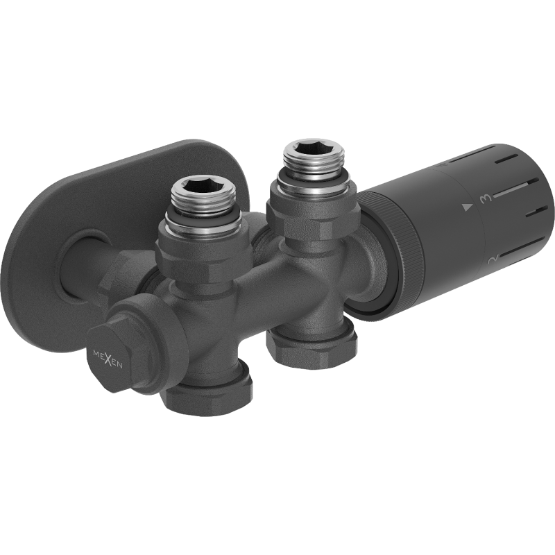 Mexen G05 Thermostat-Set Winkel/gerade mit Abdeckung R, Duplex, DN50, Anthrazit - W908-958-905-66