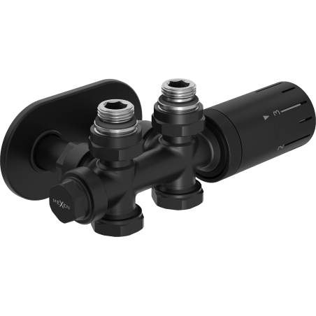 Mexen G05 thermostatische set hoekig/recht met afdekplaat R, Duplex, DN50, zwart - W908-958-905-70