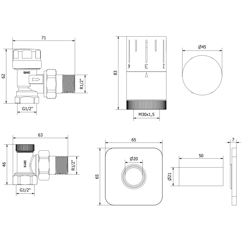 Mexen G05 kutni termostatski set s maskom S, antracit - W901-958-909-66