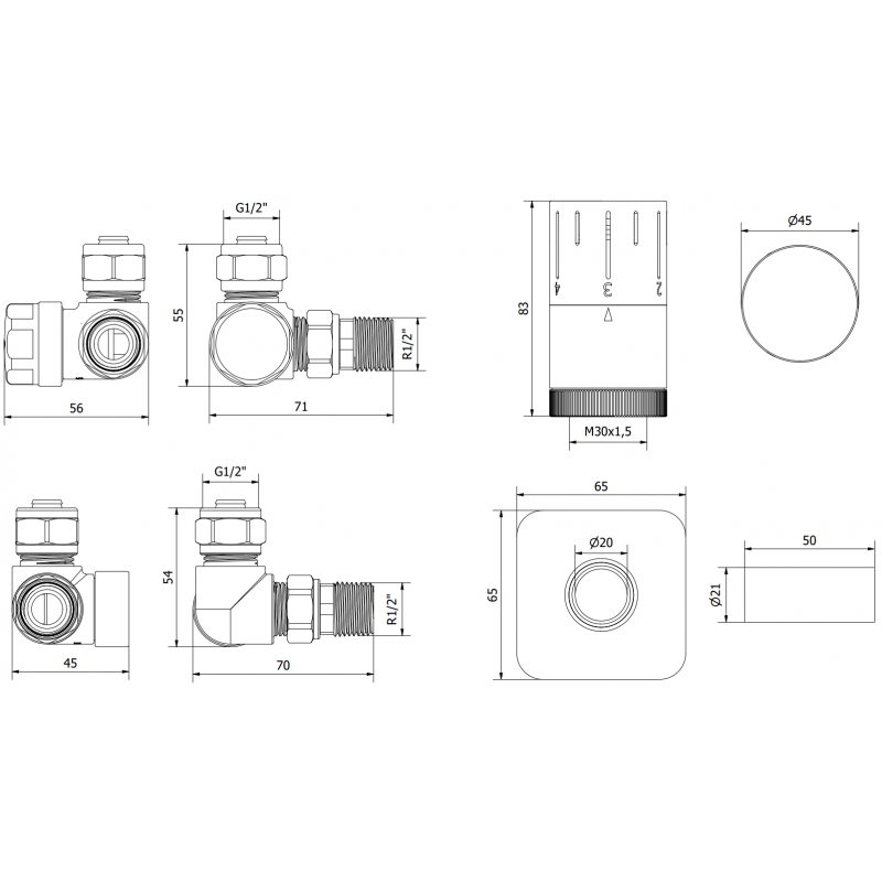 Mexen G05 axiale Thermostat-Set mat engem Maskéierungsset S, schwaarz - W903-958-909-70