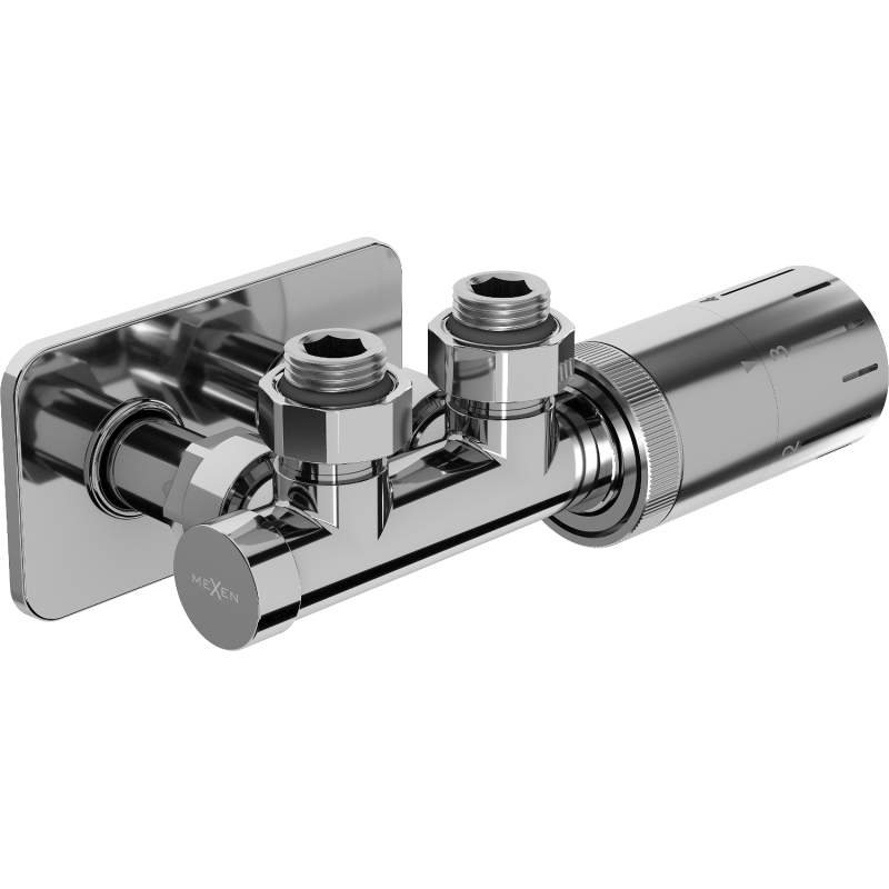Mexen G05 Thermostat-Set, Eckform, mit Abdeckung S, Duplex, DN50, Chrom - W907-958-910-01