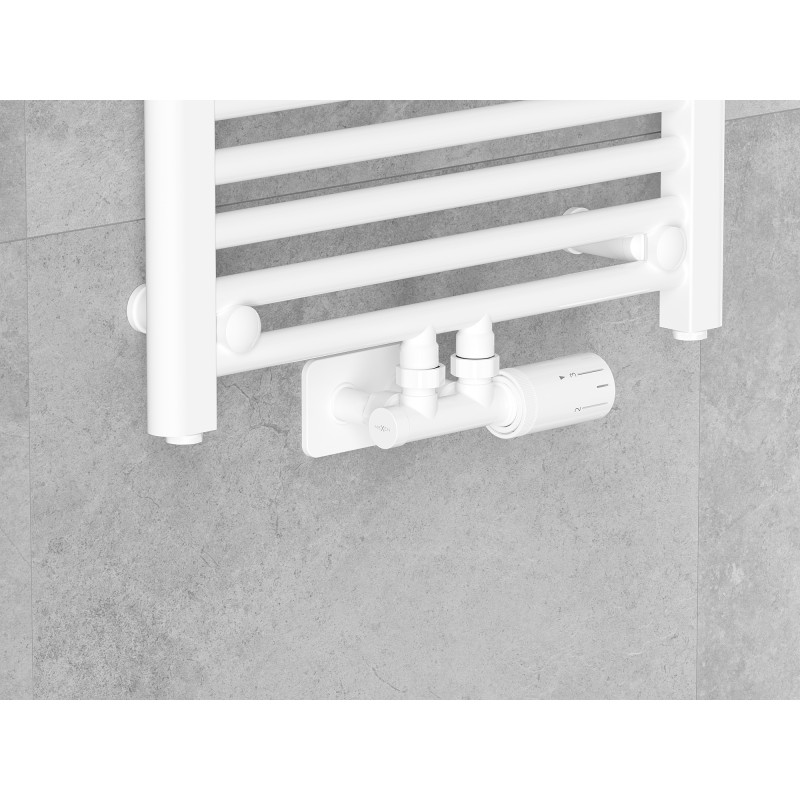 Mexen G05 zestaw termostatyczny kątowy z maskownicą S, Duplex, DN50, biały - W907-958-910-20