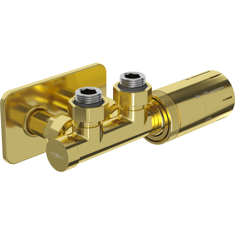Mexen G05 Thermostatic Angle Set with Rosette S, Duplex, DN50, Gold - W907-958-910-50
