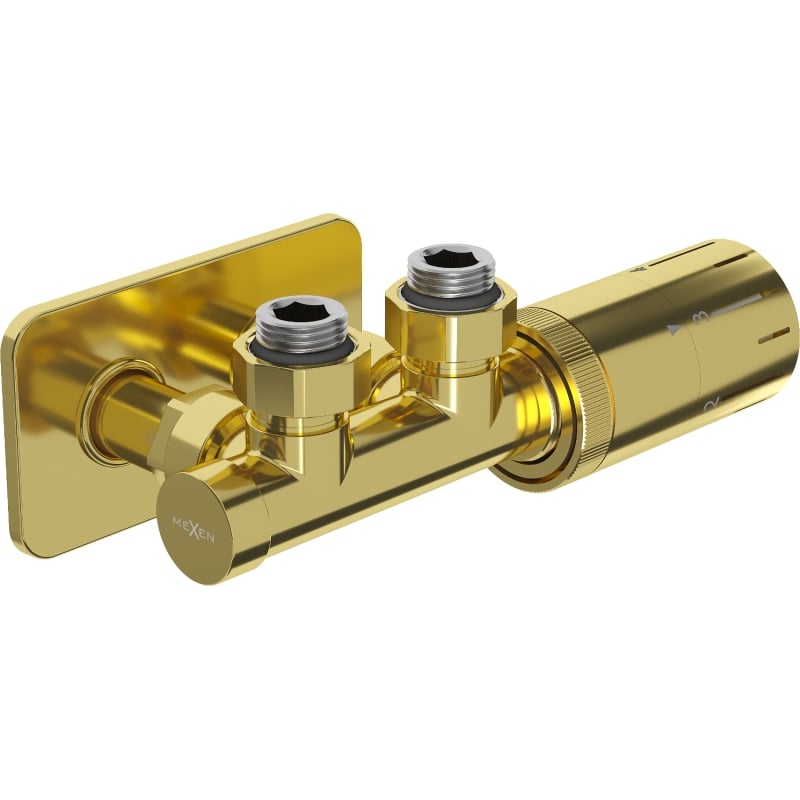Mexen G05 zestaw termostatyczny kątowy z maskownicą S, Duplex, DN50, złoty - W907-958-910-50