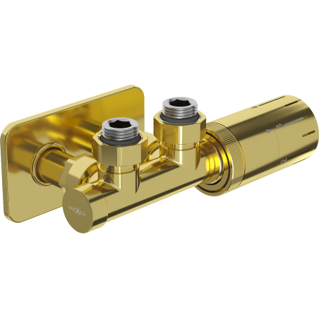 Mexen G05 termostaatiline komplekt S-maskiga, nurgakujuline, Duplex, DN50, kuldne - W907-958-910-50
