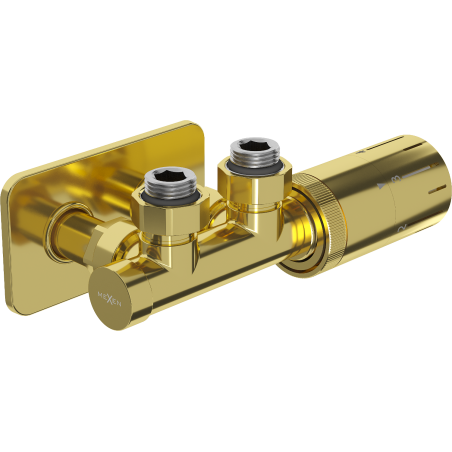 Mexen G05 Thermostatic Angle Set with Rosette S, Duplex, DN50, Gold - W907-958-910-50