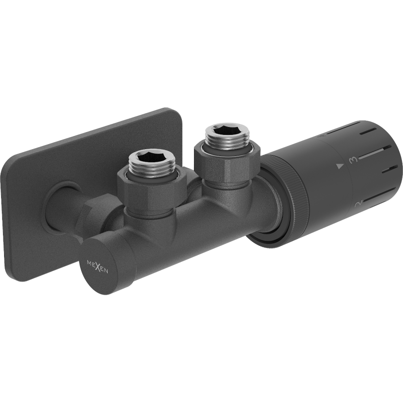 Mexen G05 vinklad termostatset med täcklist S, Duplex, DN50, antracit - W907-958-910-66
