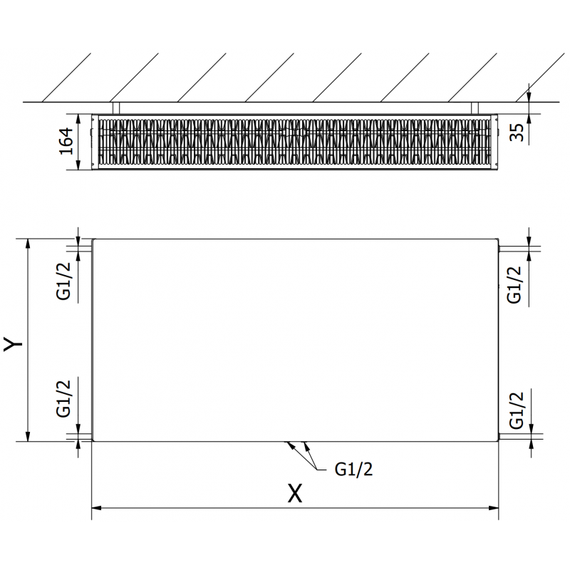 Mexen CCF33 Flat Platteheizung 300 x 1300 mm, ënnert Mëttelschnëtt, 1612 W, Anthrazit - W6C33F-030-130-66