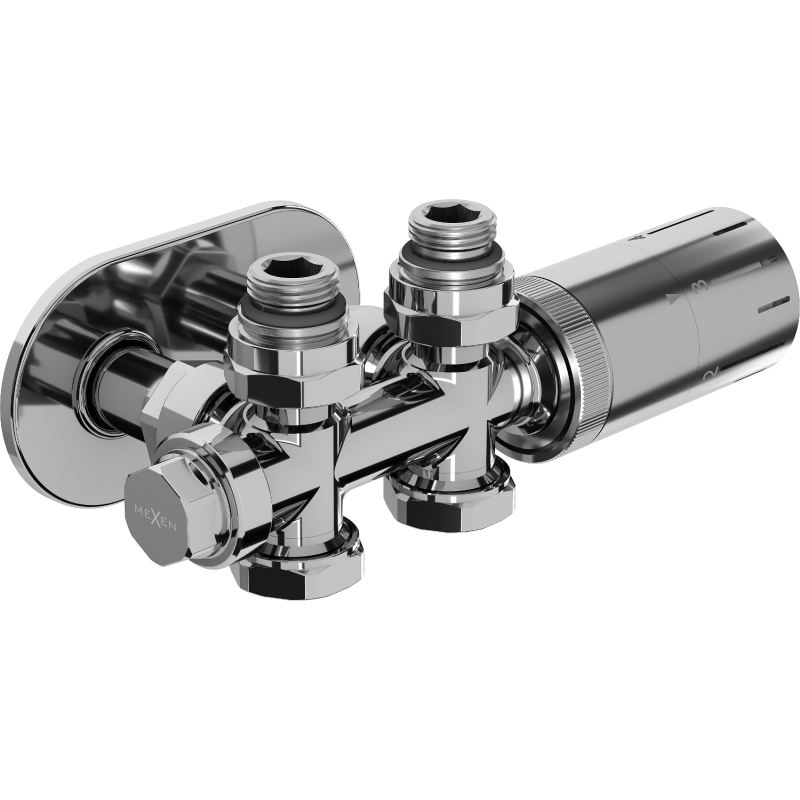 Mexen G05 angled/straight thermostatic set with S cover, Duplex, DN50, chrome - W908-958-910-01
