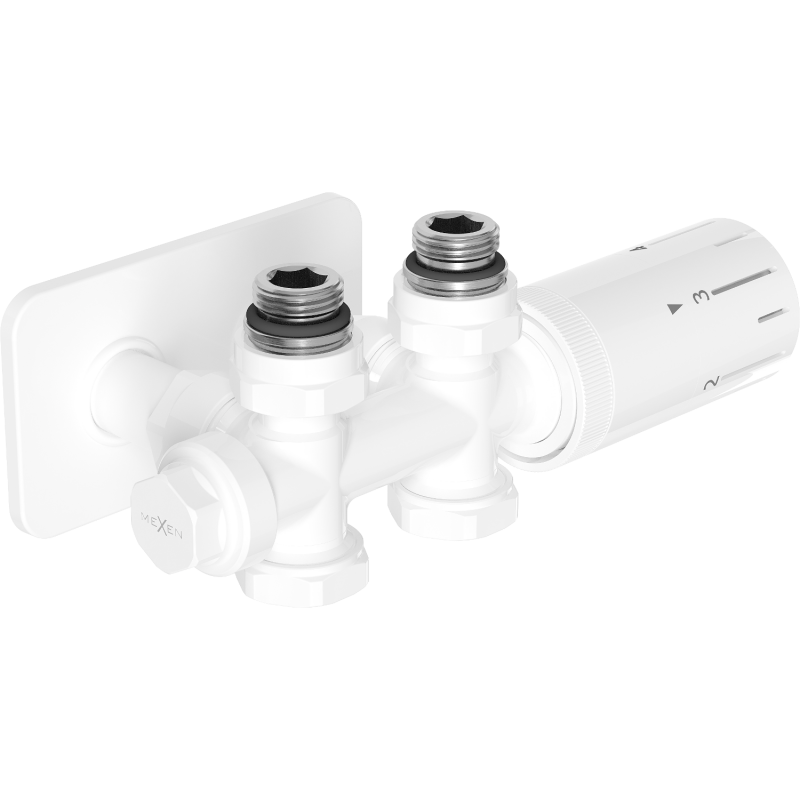 Mexen G05 angled/straight thermostatic set with S cover, Duplex, DN50, white - W908-958-910-20