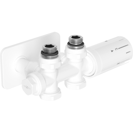 Mexen G05 thermostatisches Set, abgewinkelt/gerade mit Abdeckung S, Duplex, DN50, weiß - W908-958-910-20