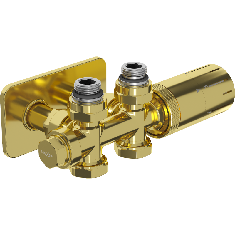 Mexen G05 thermostatic set, angle/straight with S cover, Duplex, DN50, gold - W908-958-910-50