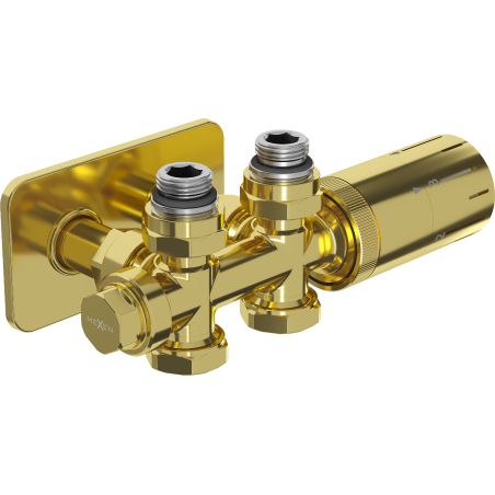 Mexen G05 thermostatic set, angle/straight with S cover, Duplex, DN50, gold - W908-958-910-50