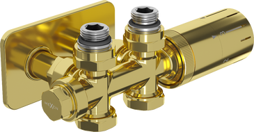 Mexen G05 thermostatic set, angle/straight with S cover, Duplex, DN50, gold - W908-958-910-50
