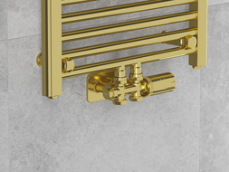 Mexen G05 thermostatic set, angle/straight with S cover, Duplex, DN50, gold - W908-958-910-50