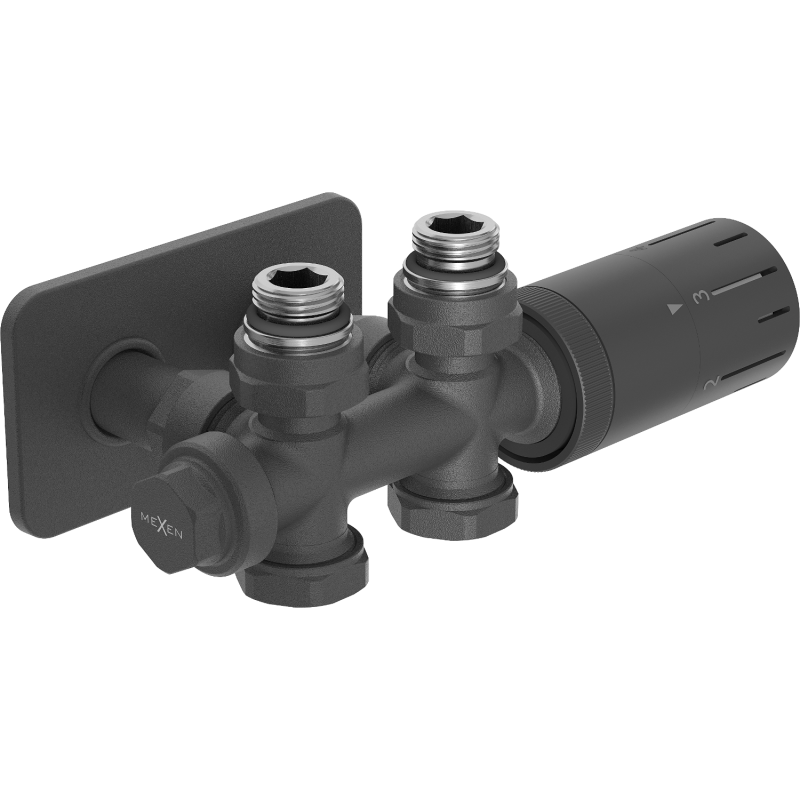 Mexen G05 angled/straight thermostatic set with S cover, Duplex, DN50, anthracite - W908-958-910-66