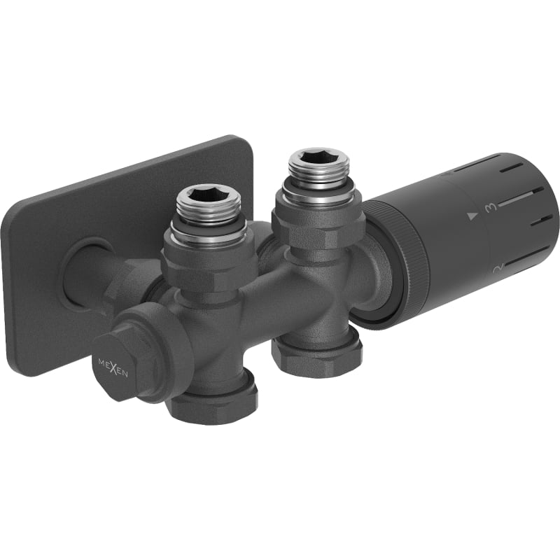 Mexen G05 zestaw termostatyczny kątowy/prosty z maskownicą S, Duplex, DN50, antracyt - W908-958-910-66