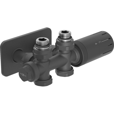Mexen G05 angled/straight thermostatic set with S cover, Duplex, DN50, anthracite - W908-958-910-66