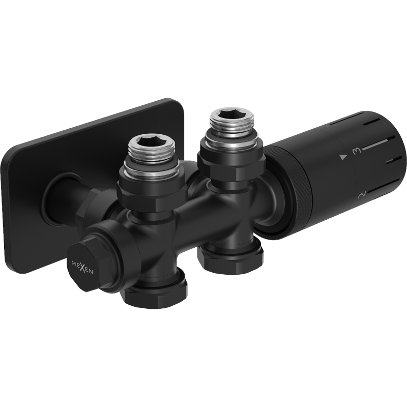 Mexen G05 conjunto termostático angular/directo con embellecedor S, Duplex, DN50, negro - W908-958-910-70