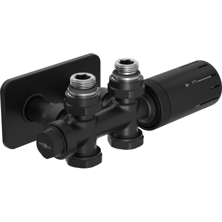 Mexen G05 angled/straight thermostatic set with S cover, Duplex, DN50, black - W908-958-910-70