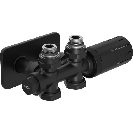 Mexen G05 kotni/preprosti termostatski komplet z masko S, Duplex, DN50, črna - W908-958-910-70