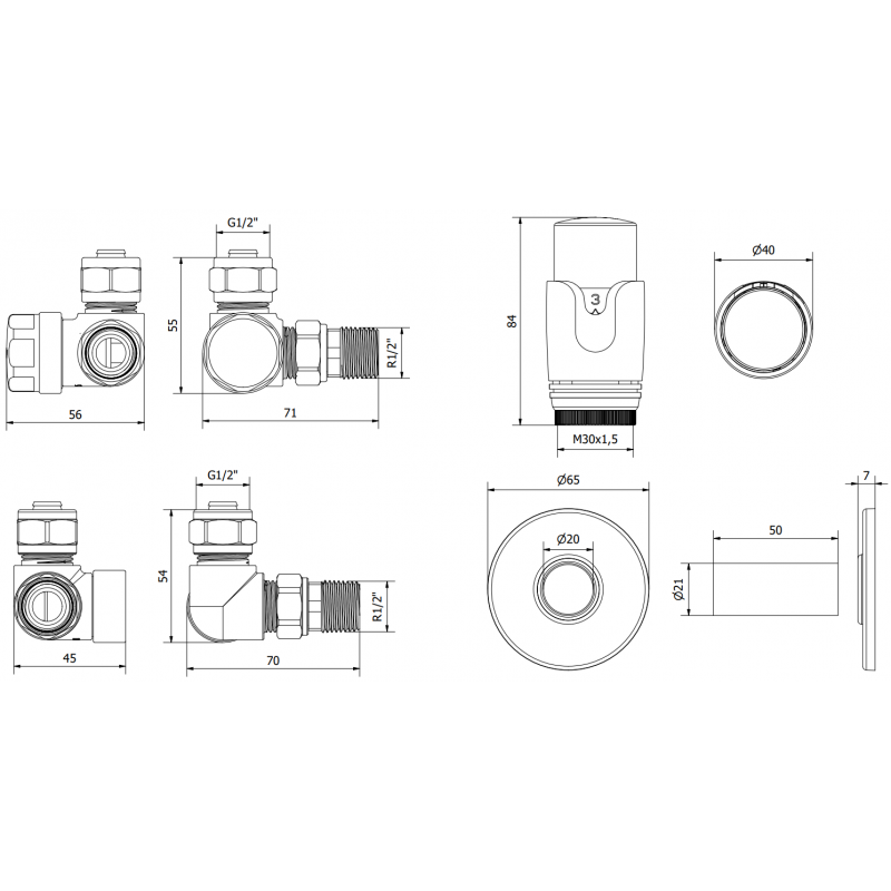 Mexen G00 axial thermostatic set with R cover, white - W903-900-904-20